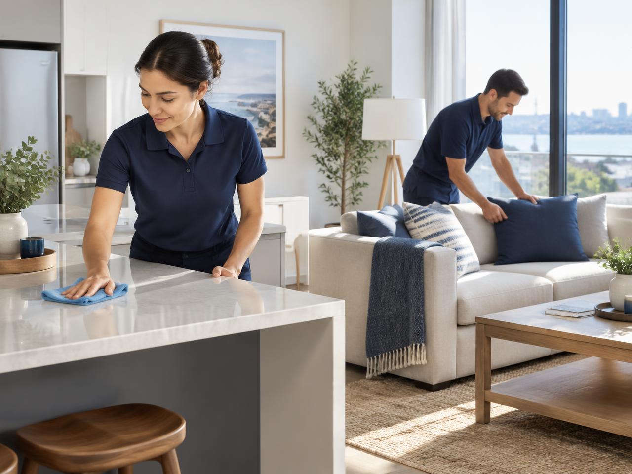 SK Cleaning team cleaning a bright modern living space
